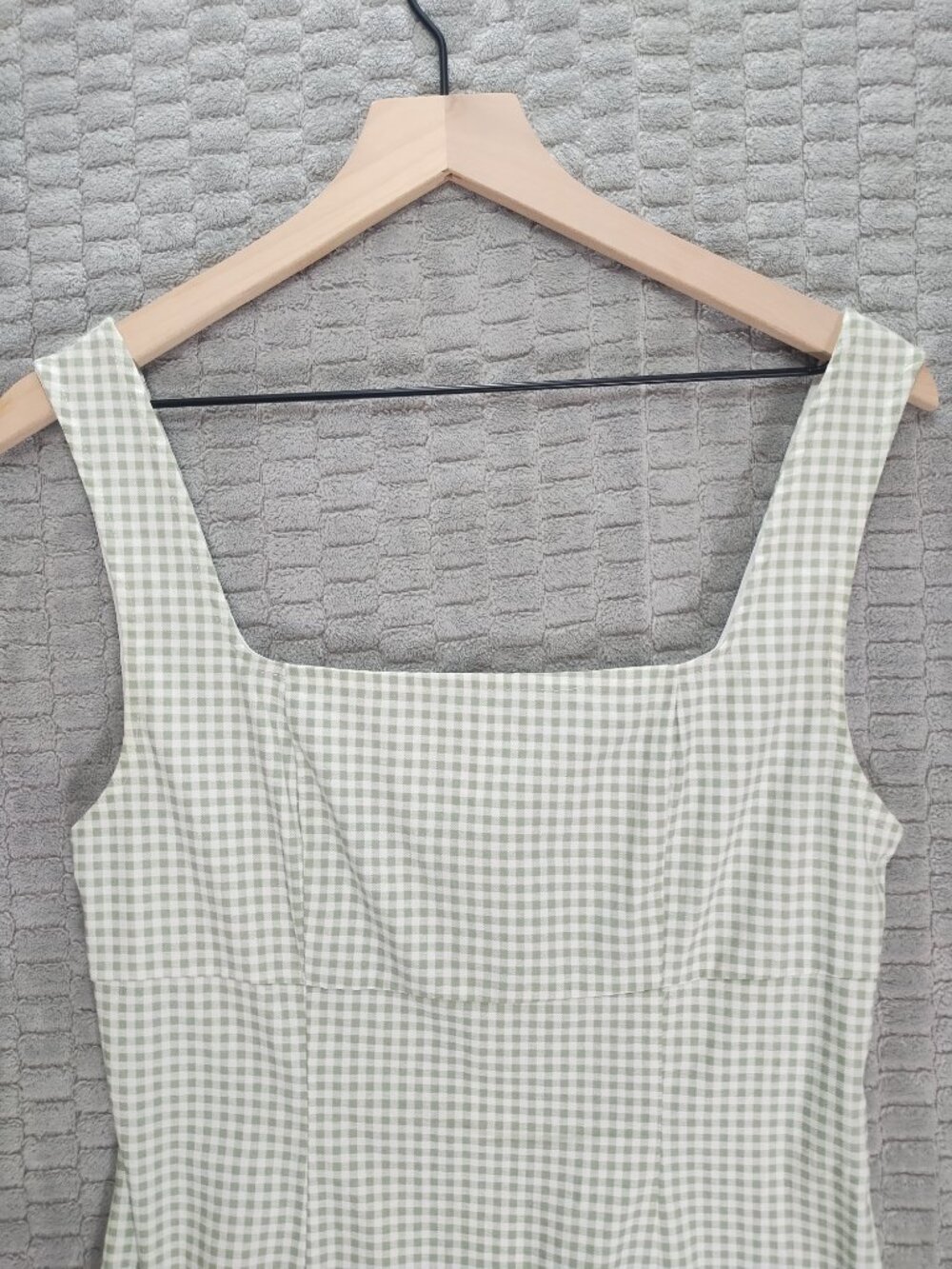 NWT Lulus Happy Chance Sage Green Gingham Square Neck Mini Dress-Sz M - Picture 4 of 13